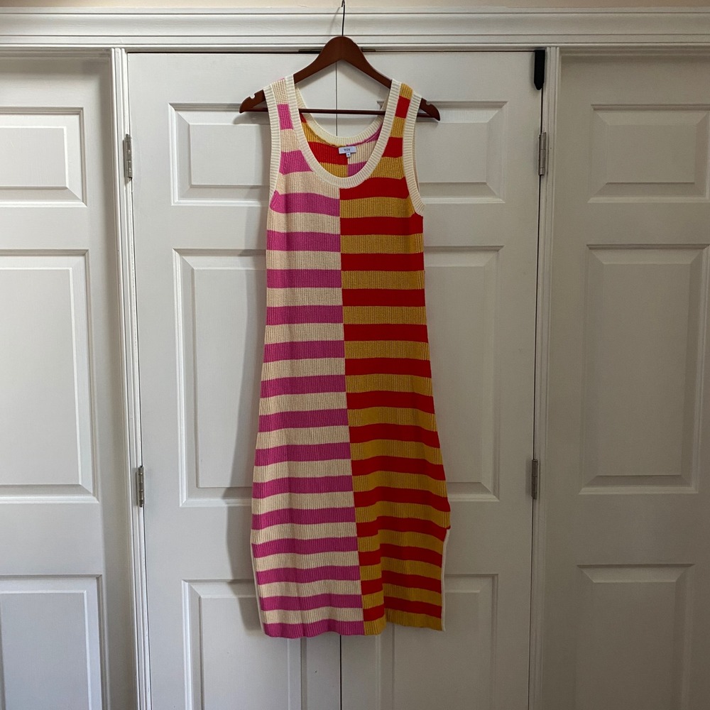Voy Midi Sweater Dress Striped Colorblock Medium Knit 70s Mod Retro Maximalist